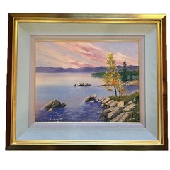 Linda De Curtis Original Oil Painting “Sand Harbor” Lake Tahoe Framed Signed
