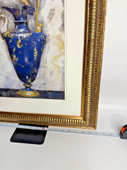 Framed Blue Gold Classical Urn Vase Art Print Neoclassical Still Life Wall Decor