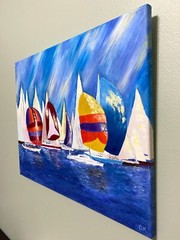Sailboat Oil Painting Original Impasto Nautical Regatta Harbor Wall Art