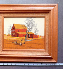 Vintage Framed 13.5″ x 15.5″ Rural Red Barn Scene Painting Signed Donovan