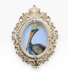 Pelican mini bird watercolor print of original painting • vintage ornate frame