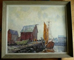 FRANCIS PULITO, LISTED CT CONNECTICUT DOCK HARBOR BOATS MODERNIST 70s CHUNKY OIL