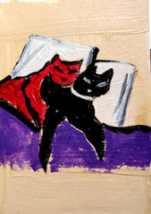 ORIGINAL ACEO PAINTING WOMAN CAT BLACK KITTEN Miniature Card By Carole Collins