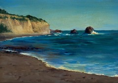 Sunny California coast seascape original oil painting by living artist 6″x8.5″