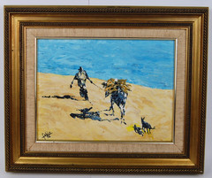 Vtg 1976 Original Signed Fabio Oil Painting „Man & Horse By The Shoreline“ 12X9