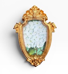 TEENY MINI • White Hydrangeas watercolor print of painting • TINY ornate frame