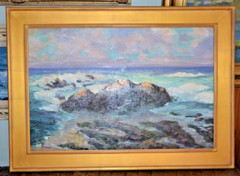 Vtg Oil Painting California coast Seascape Framed- artist O’Dell 43.5″X31.5″
