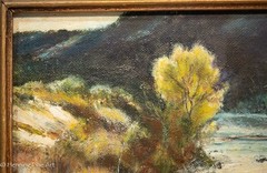 Vintage Impressionist Oil Painting Fly Fishing River Landscape Signed Isabel