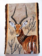 Hand Painted Impala On Live Edge Basswood By Phyllis