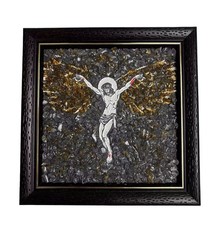 Noctilucent Crystal Oil Painting of The Crucifixion of Christ & The Angels wing