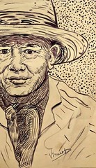 In the style of Vincent Van gogh,ink on paper, vintage, rare,