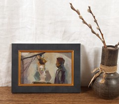 Artist and Art, Sculpture in Artist Studio, Original oil painting