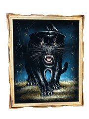 BLACK PANTHER , VELVET PAINTING , MOONLIGHT , 18″ BY 22″W , NEW