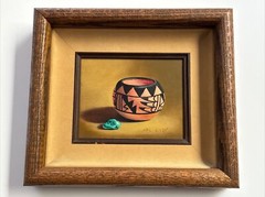 NEL CARY PAINTING TRIBAL STILL LIFE TURQUOISE STONE CHUNK INDIAN POTTERY LISTED