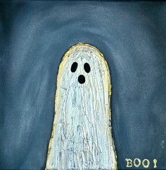 Original Halloween Ghost Painting Acrylic Mixed Media Fall Decor BOO OOAK Art