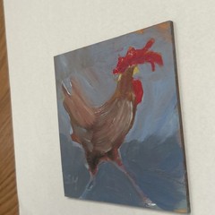 Original 4×4 Acrylic Painting on Wood Panel – Handmade – Rooster
