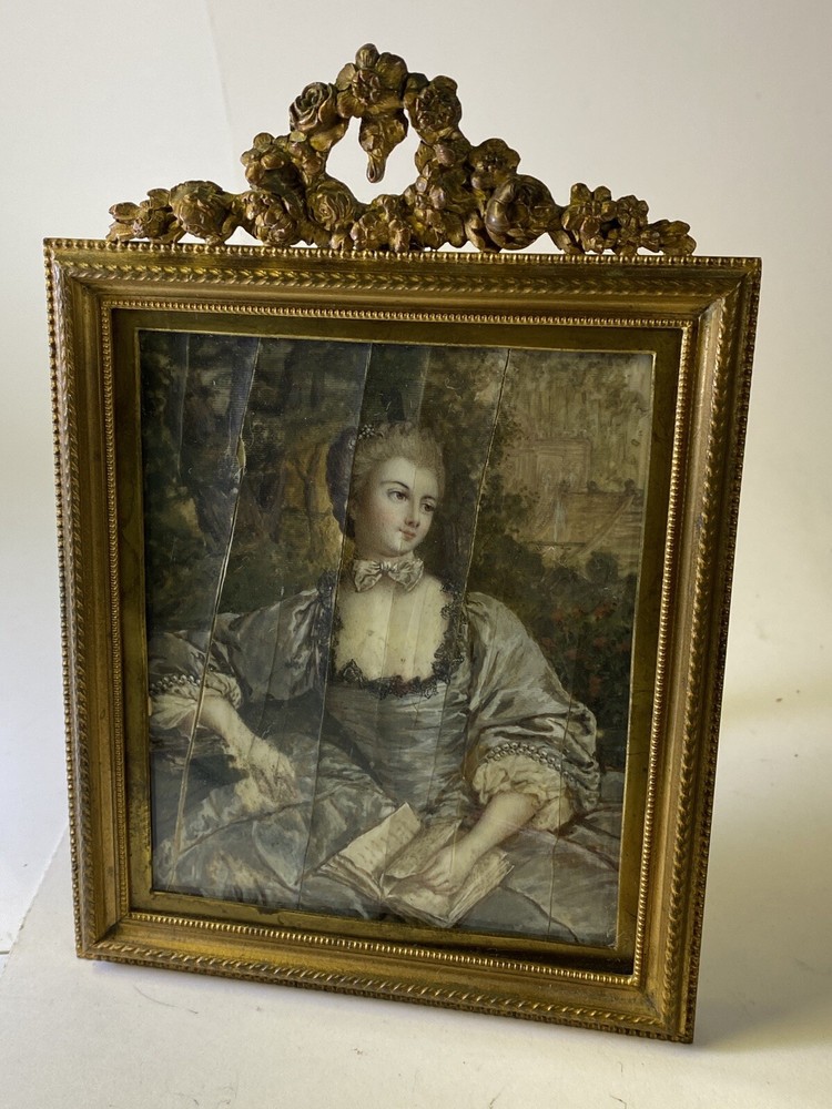 Portrait Of A Lady Early 18th Century Framed Painting 4 1/4” X 4 1/2” Signed