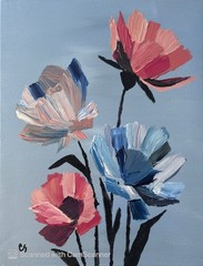 Impasto Pink Blue Flowers Original Acrylic Painting 11×14 Signed Canvas Art