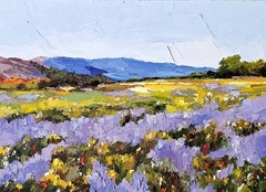 Lavender Field Original Oil Painting 5×7 in. French Country Art Lavender Artwork