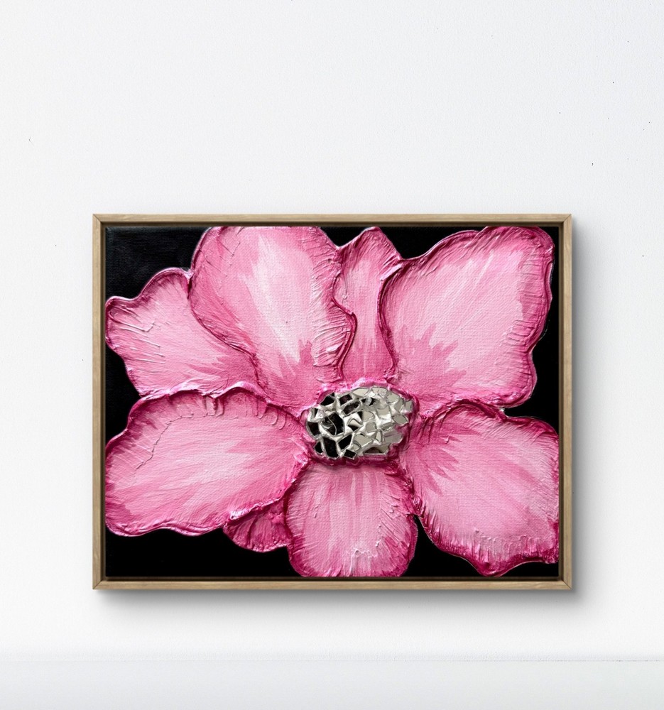 Original Pink Flower Painting 8×10 Mosaic Flower 3D Textured Impasto Art Wall