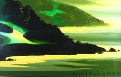 Eyvind Earle Original Painting Acrylic on board 1997 Meadowed Coastline Signed