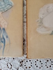 2 Vintage Victorian Woman Painting On Fabric & Mounted On Board