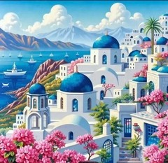DIY Santorini Mediterranean Landscape 40×40 cm Diamond Painting B31