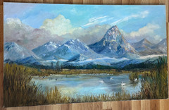 D EDGAR NEW MEXICO ARTIST VINTAGE MOUNTAIN LANDSCAPE OIL PAINTING 24″ X 40″ 50’S