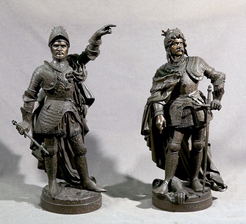 19th Century Pair of Military Bronze Knight in Armor Boyer and Robinet
