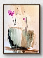 Original Expressionist Floral 11×14 Acrylic Canvas Signed Soft Neutral Art A177