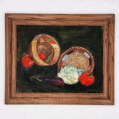 Vtg Southwest Still Life Oil Painting Indian Baskets Vegetables Framed Folk Art