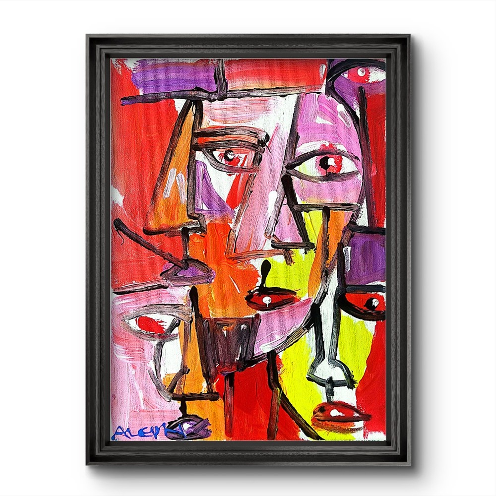 Original Abstract Painting Cubist Canvas Neo Expressionist Fine Art Decor 9×12