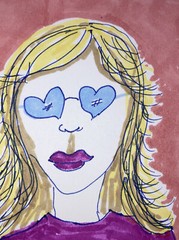 Original Person art card, ACEO, dorisann1022 markers Lady In Sunglasses Hearts