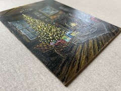 Cozy Christmas Fireplace Oil Painting, Glowing Christmas Tree, Holiday Artwork