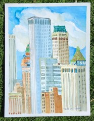 Skyline Tulsa Oklahoma Downtown Original Watercolor RAMfish Artist 9″ X 12″