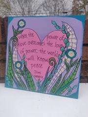 Jimi Hendrix Quote Painting on 10 x 10 x 1/4″ wood panel, Power Of Love, Peace