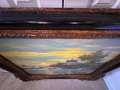 50×40″ Ornate Baroque Giltwood & Black Enamel Frame w/Oil on Canvas Painting