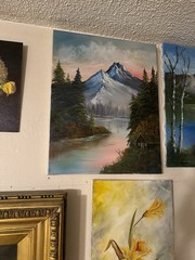 Mountains, Trees, And River Oil Painting