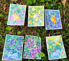 ACEO: Original Acrylic Painting (6.4 x 8.9 cm): cats and flowers 5/6 by Lenahui