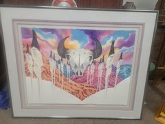 Original Todd Abbott Winters Watercolor Painting Signed Framed Buffalo Skull