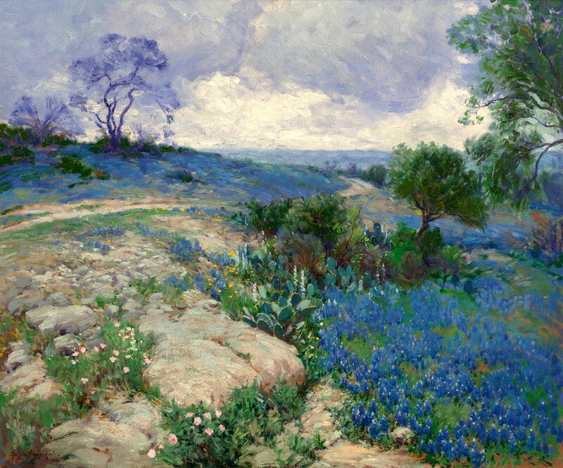 Texas Bluebonnet Landscape Oil painting Wall art Giclee Printed on Canvas P1085
