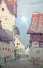 Vintage Oilg. Magnificent alley view Habsburgstr. 13 unl. sign. circa 1930?
