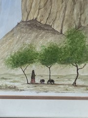 1982 Orig Middle East Shepherdess & Flock Framed watercolor s/ Letha Rayburn