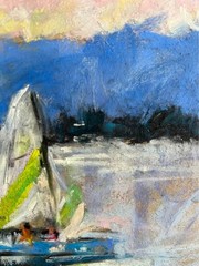Original Pastel Painting, Sailing Coastal Scene, A4 Nautical Wall Art, Signed