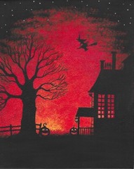 8×10 print of painting RYTA ART Halloween witch black Autumn Landscape Salem