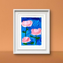 Pink Water Lotus Contemporary Acrylic Expressionist Original 9×12 Painting