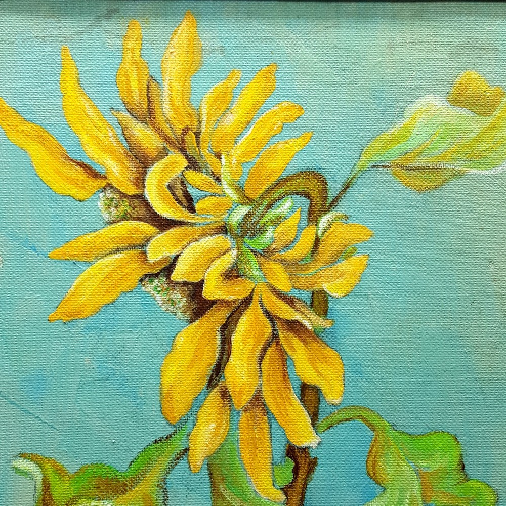 Original Sunflower Painting ARTIST SIGNED M. Warner 11″ x 14″ Including Frame