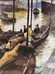 KRYEV Signed Original Oil Painting Harbor Seascape Boats Impressionist Art 20×22