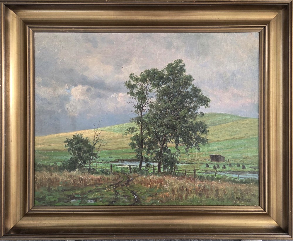 Oil painting. Alfred Broge (1870-1955): ”Pastures”