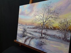 Ukraine Artist Original Winter Landscape Oil Painting Snowy Tree Wall Decor Gift